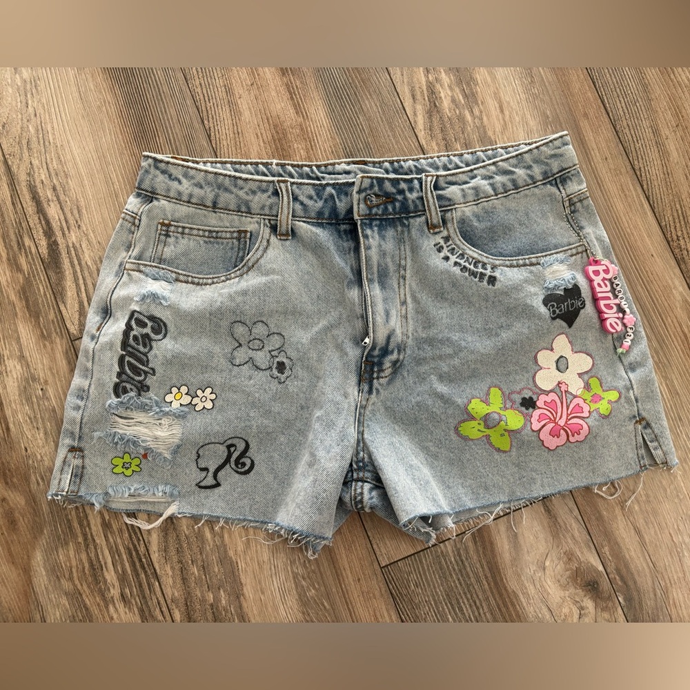 Barbie Embroidered Denim Shorts